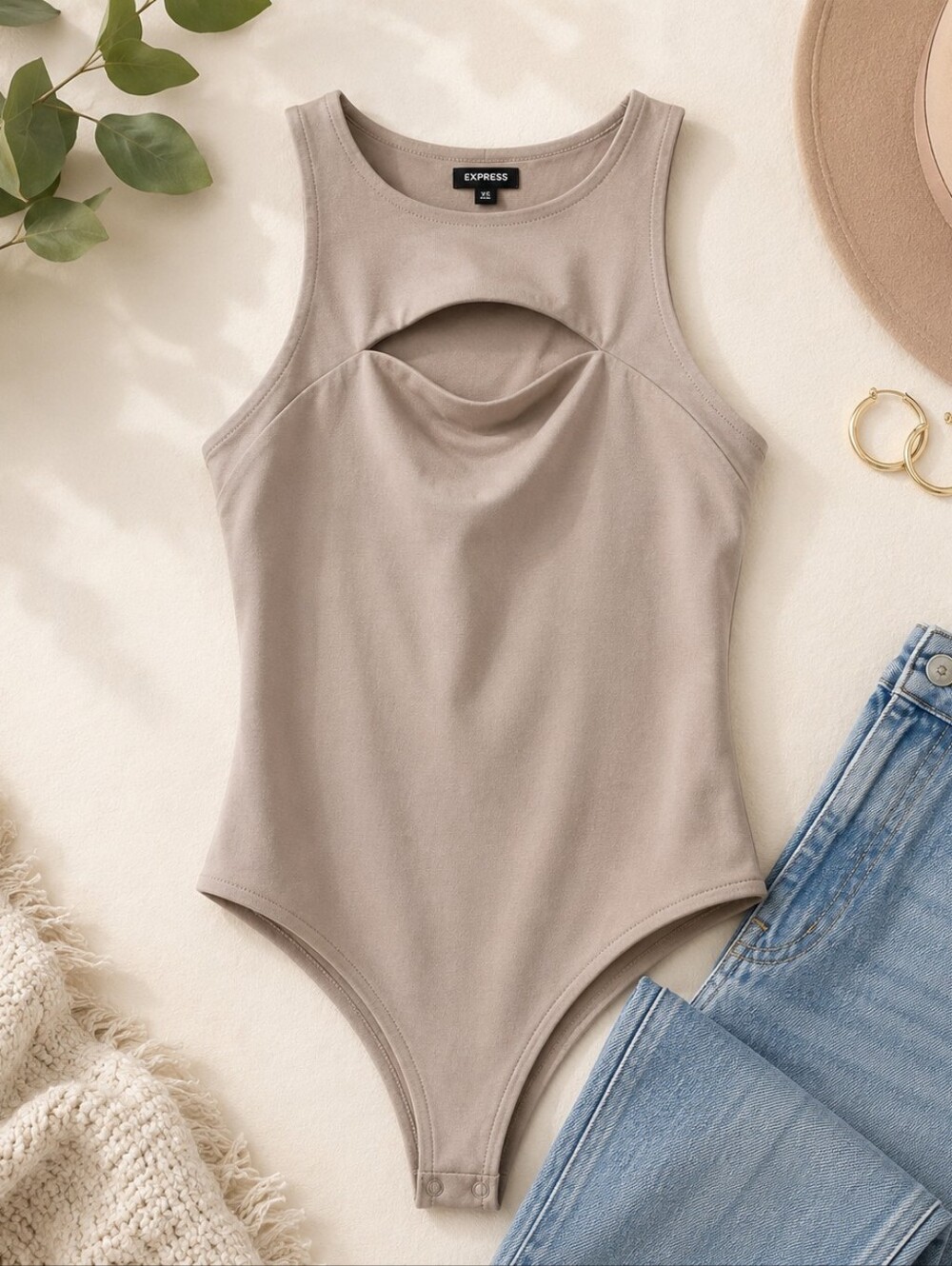 Express Women's XS Taupe Cutout Bodysuit Sleeveless Going Out Too
